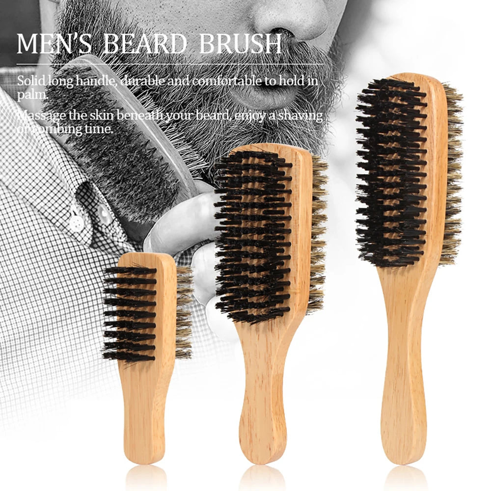 Men's Boar Bristle Hair & Beard Brush | Wood Handle S/M/L Beard & Hair Brush QXL