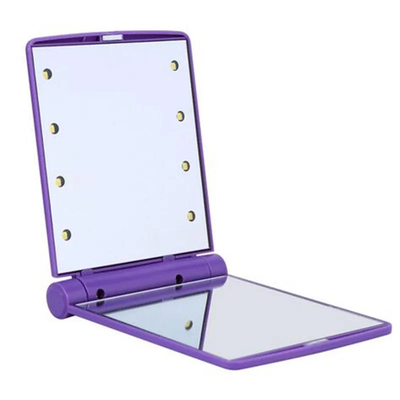 Foldable LED Pocket Mirror | 8-Light Illuminated Compact Mirror LED Compact Mirror QXL