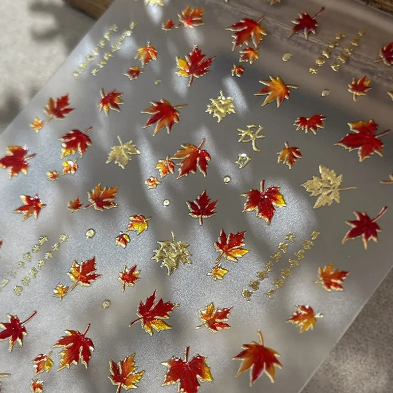 Autumn Leaf Nail Art Stickers | Bronzing Gold Fall Decals Nail Art Stickers QXL