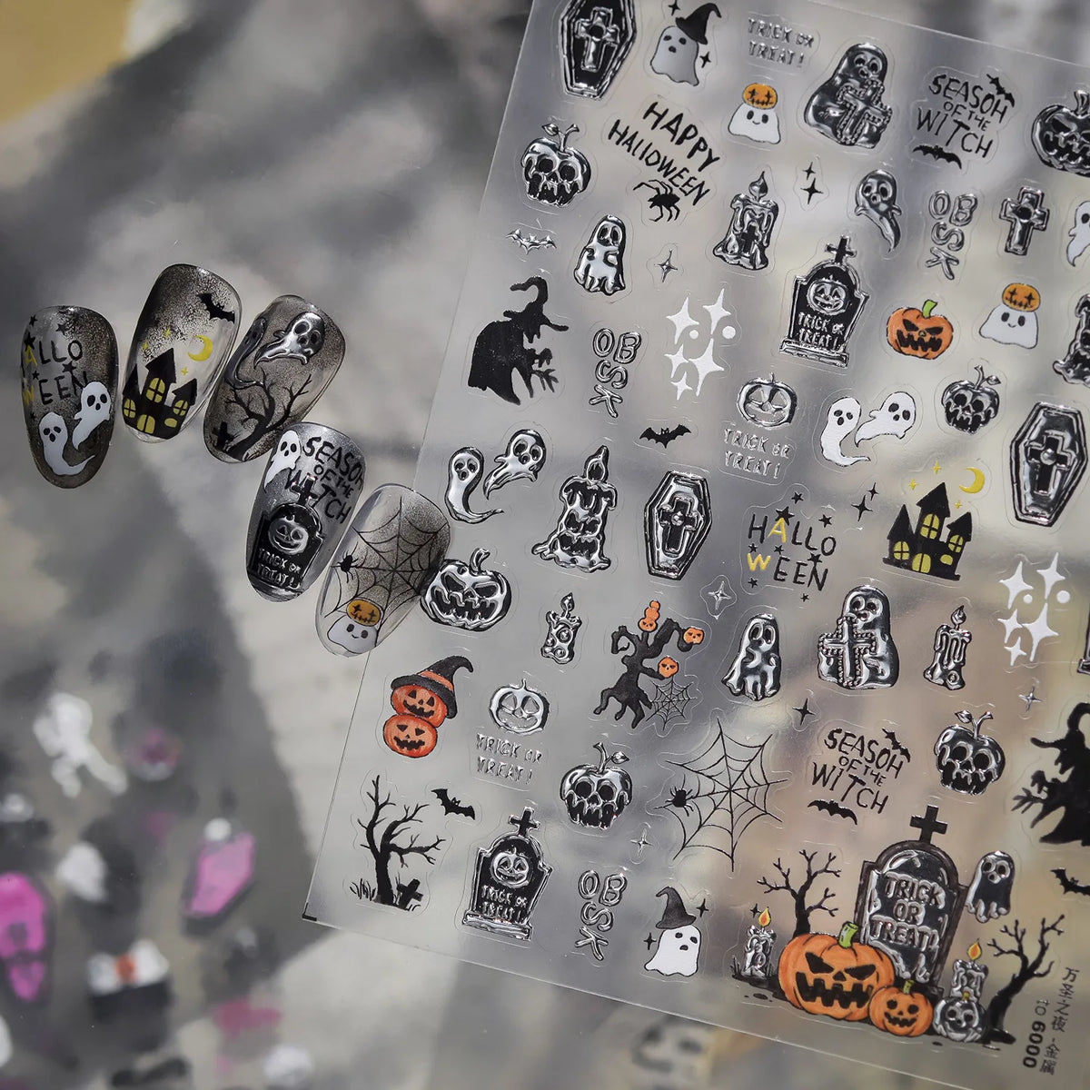 Halloween 5D Nail Stickers | Ghost Witch Pumpkin Skeleton Decals Nail Art Stickers QXL