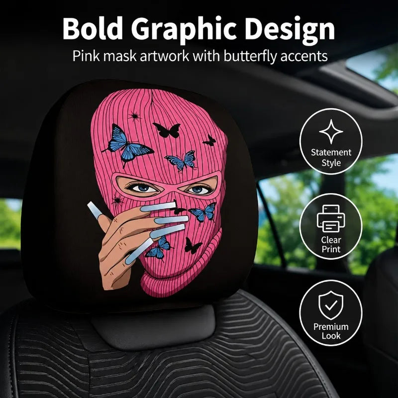 Pink Butterfly Car Headrest Cover | Stretch Fit, Universal Car Headrest Cover QXL