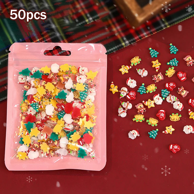 50-Pc Christmas Resin Nail Charms | Santa Snowman Reindeer Nail Art Charms QXL