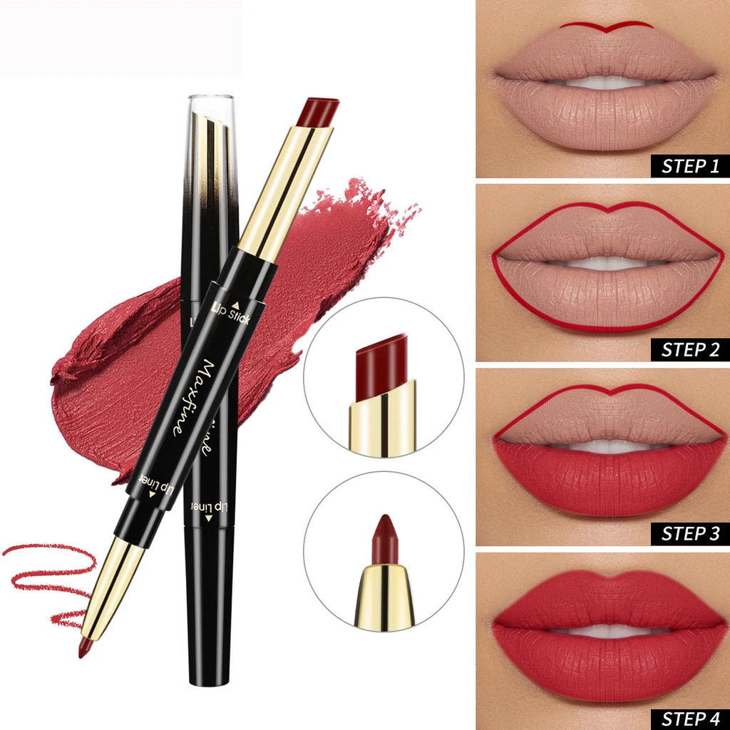 MAXFINE 2-in-1 Matte Lipstick & Lip Liner | Long-Lasting Matte Lipstick Set QXL