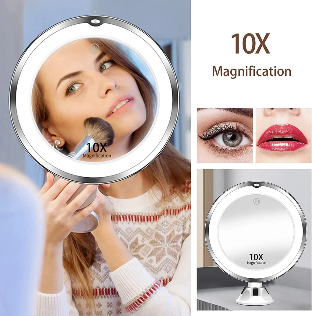 10X LED Magnifying Makeup Mirror | 360° Rotating Touch LED Makeup Mirror QXL