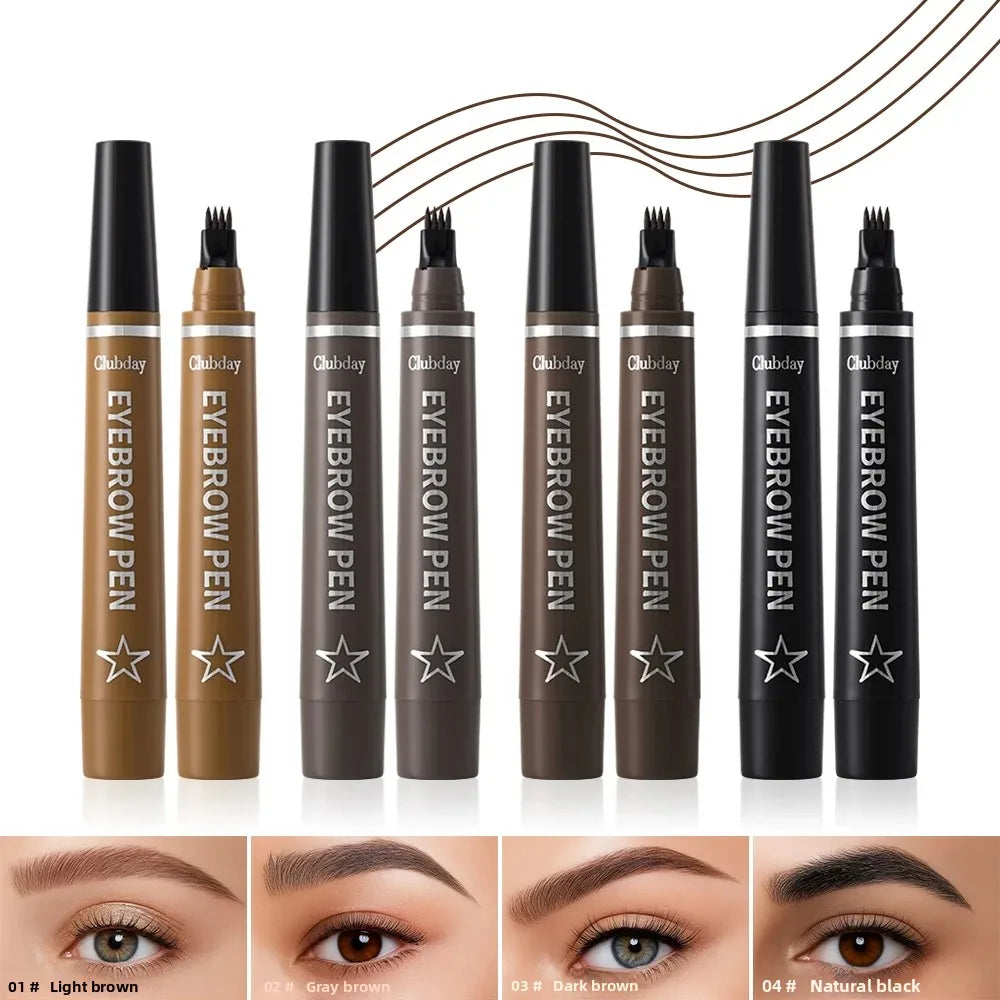 Clubday 4-Prong Eyebrow Pen – Waterproof Wild Brow Effect Eyebrow Pen QXL
