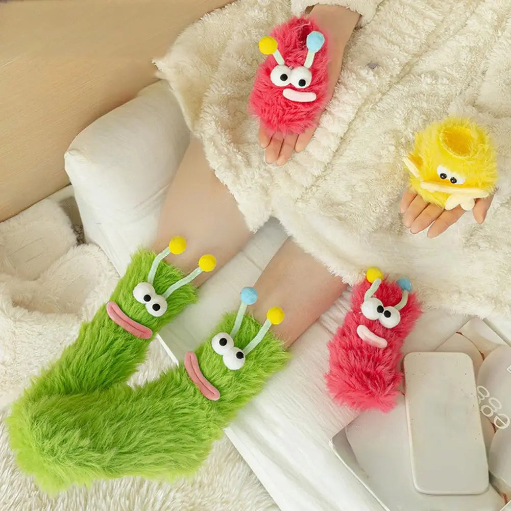 3D Cartoon Eyes Fluffy Plush Socks – Women's Cozy Xmas Gift Novelty Plush Socks QXL