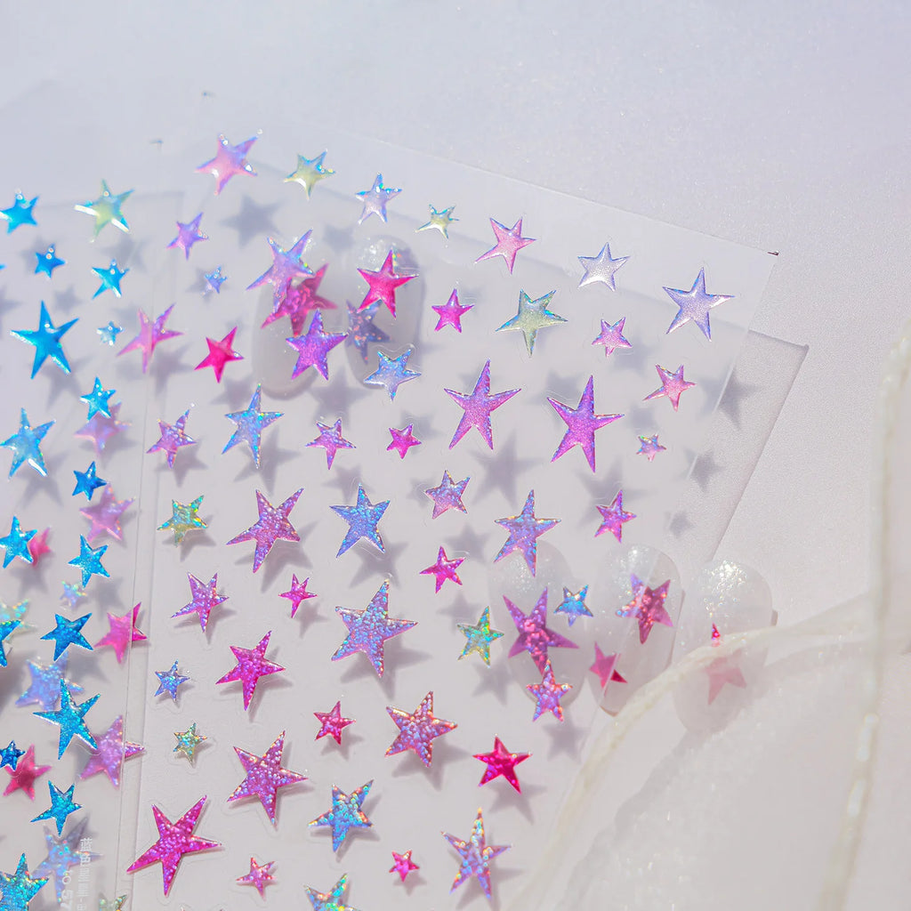 Kawaii Glitter Jelly Star Nail Stickers – Gradient Self-Adhesive Nail Art Stickers QXL