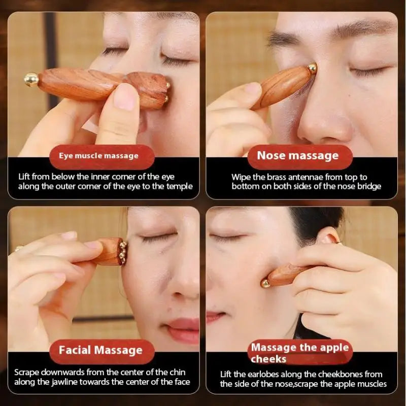 Brass & Rosewood Eye Gua Sha Stick | Facial Acupoint Massager Facial Gua Sha Tool QXL