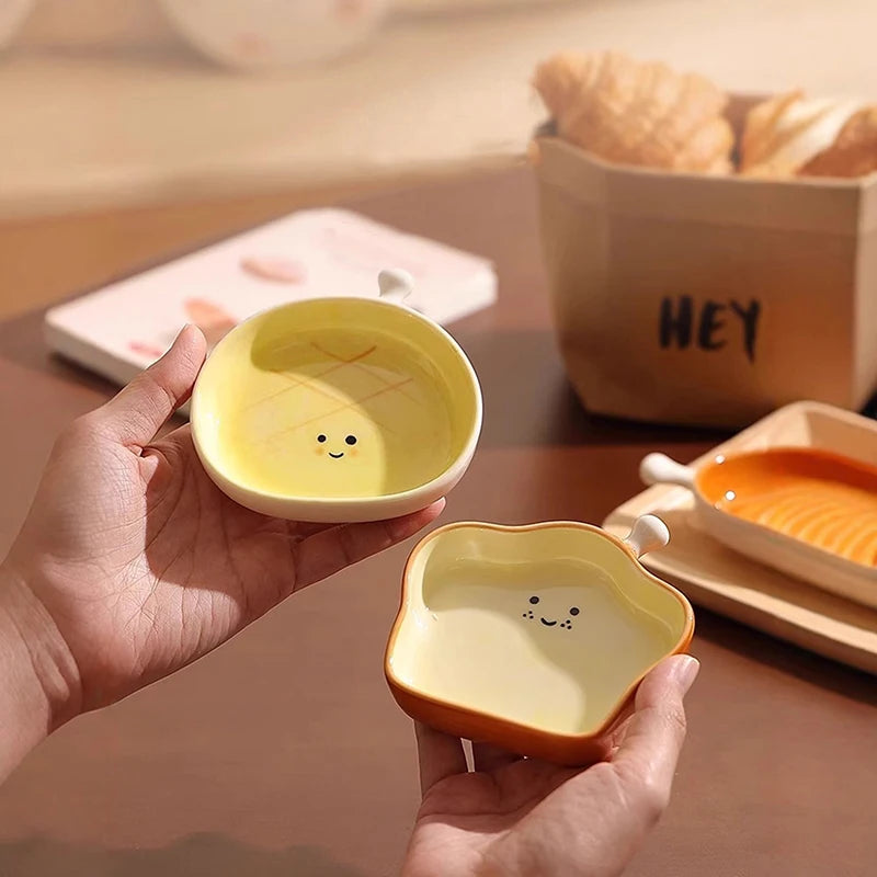 Ceramic Croissant Dipping & Dessert Plate | Cute Kitchen Dish Ceramic Dessert Plate QXL