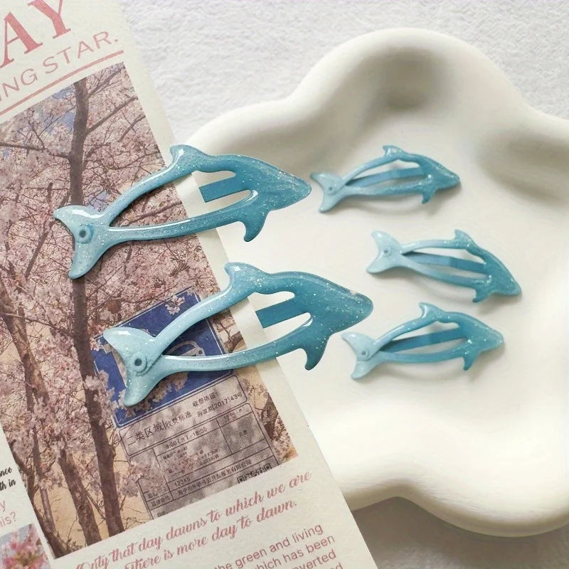 Blue Sparkle Dolphin & Bunny Hair Clips – 8-Pack Resin Resin Hair Clips QXL
