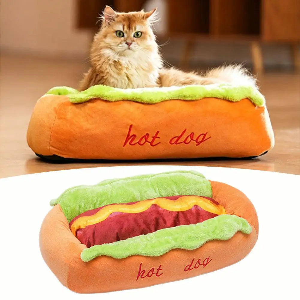 Hot Dog Shaped Pet Bed | Plush Dog & Cat Sleeping Mat Pet Bed QXL