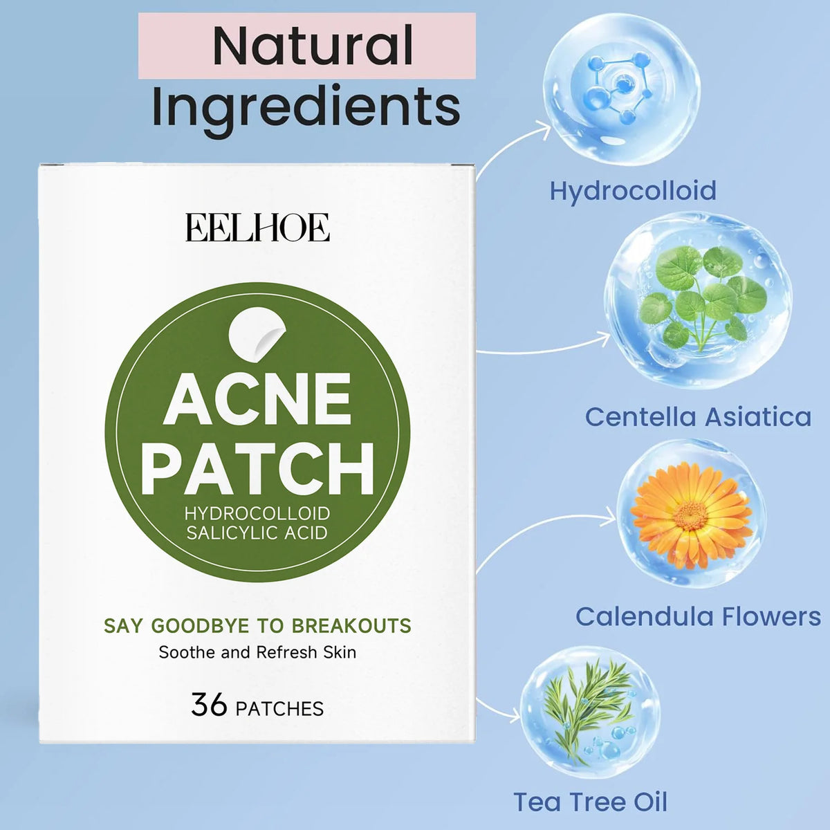 36-Pack Hydrocolloid Acne Patches | Salicylic Acid & Tea Tree Acne Patch QXL
