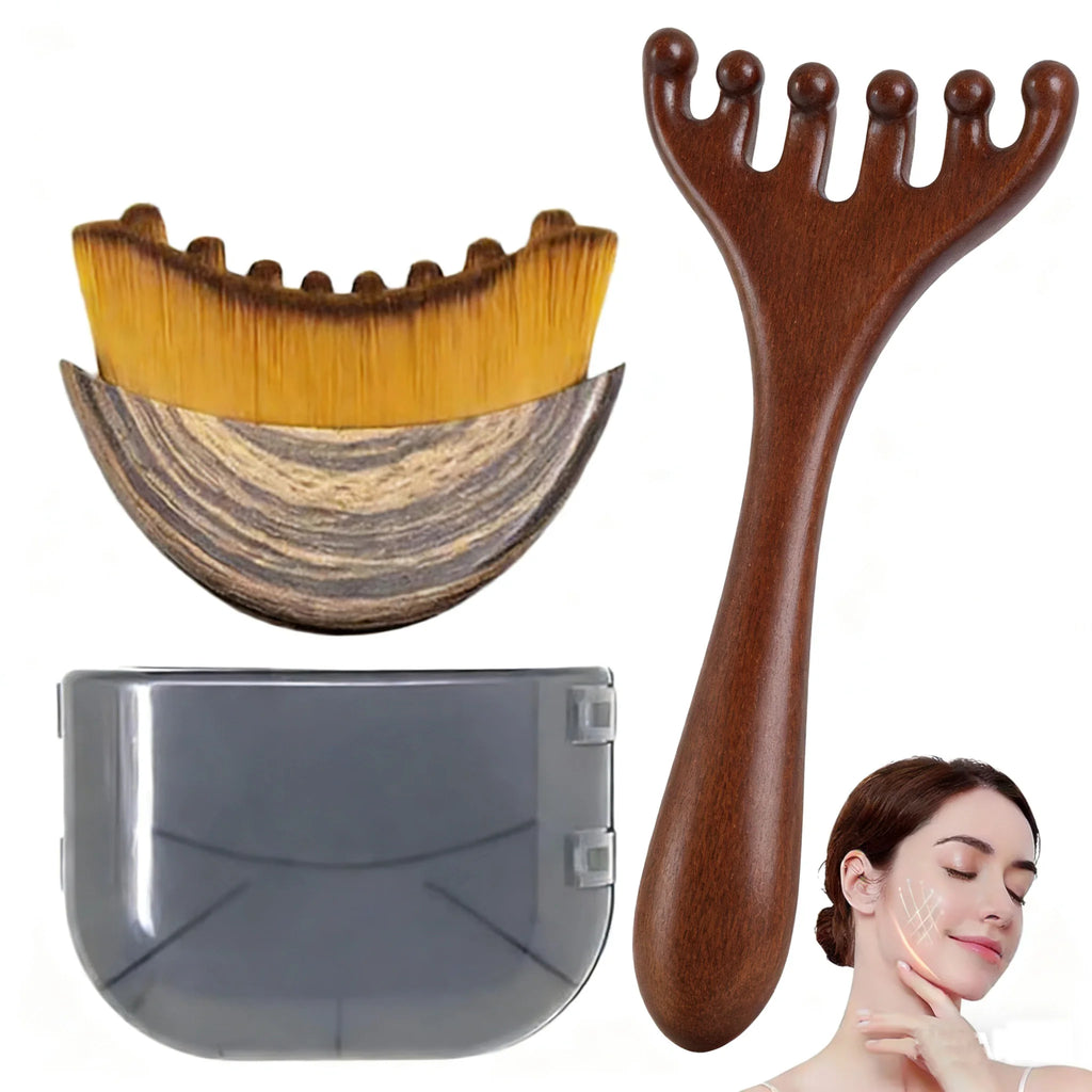 Wooden 6-Claw Meridian Massage Comb & Face Sculpting Brush Face Massage Tool QXL