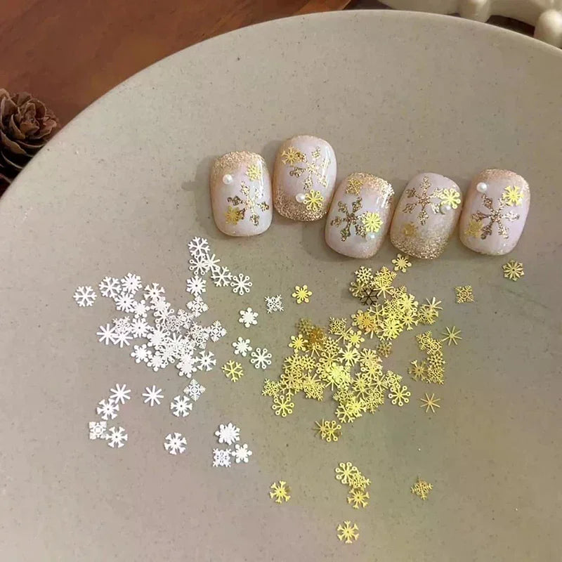 100-Pc Snowflake Rivet Nail Charms | Gold & Silver Christmas Nail Art Charms QXL