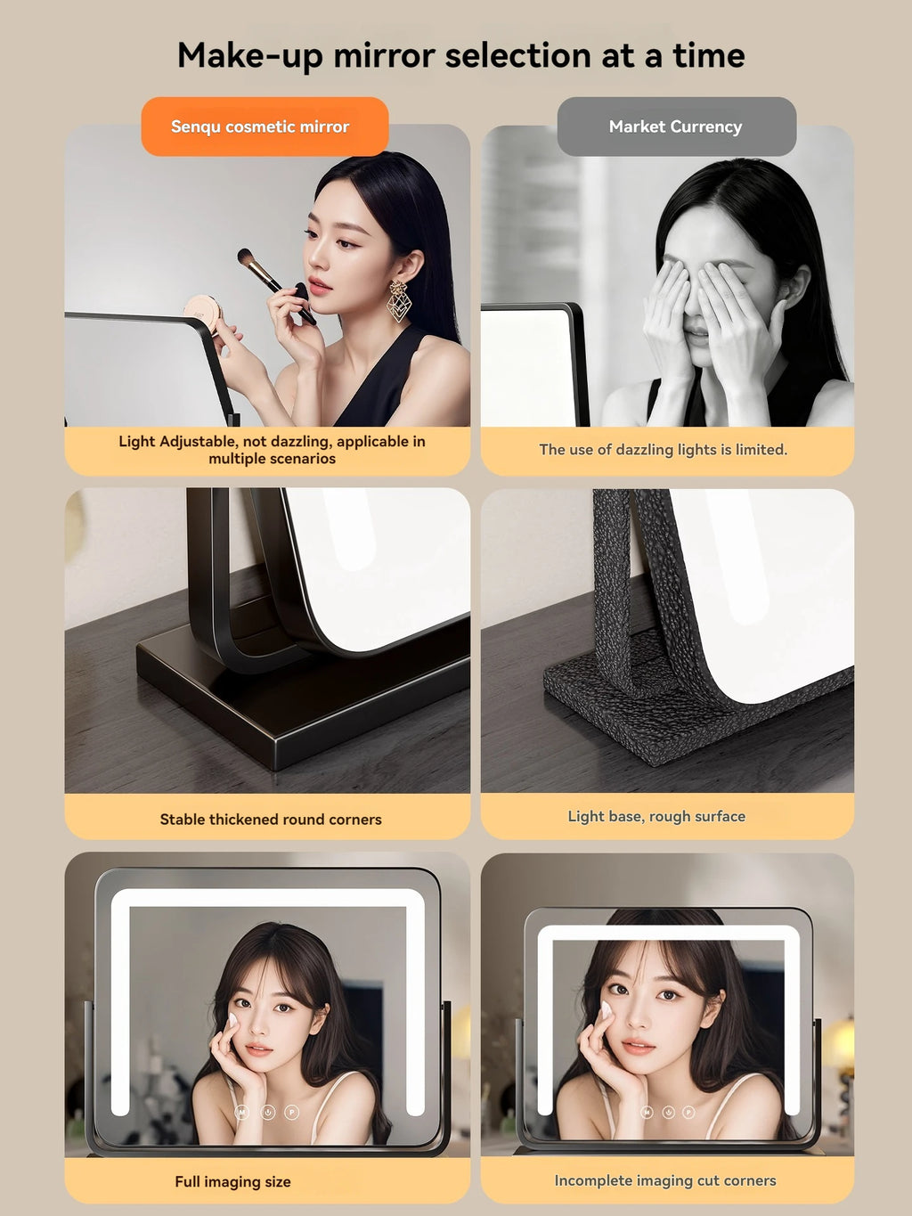 Large LED Tabletop Vanity Mirror | Rotating Smart Makeup Mirror LED Vanity Mirror QXL