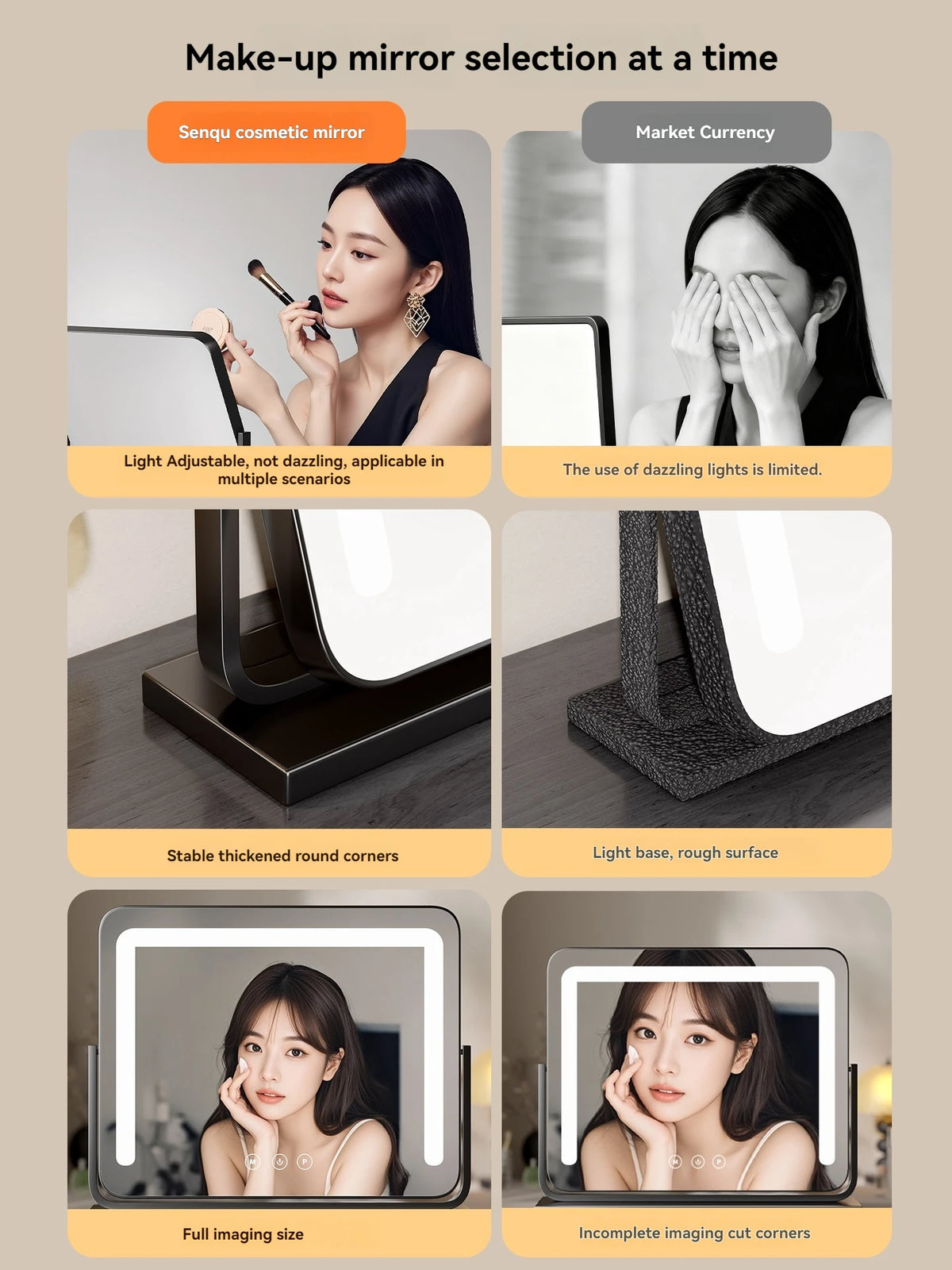 Large LED Tabletop Vanity Mirror | Rotating Smart Makeup Mirror LED Vanity Mirror QXL
