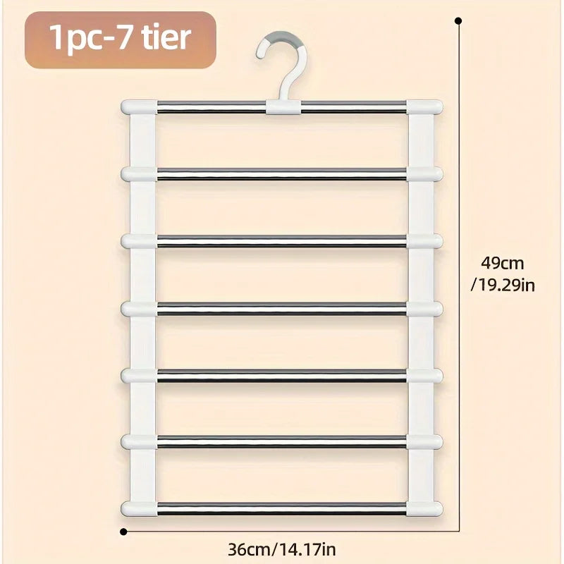 7-Tier Stainless Steel Pants Hanger | Space-Saving Closet Rack Pants Hanger Rack QXL 1pc-7poles