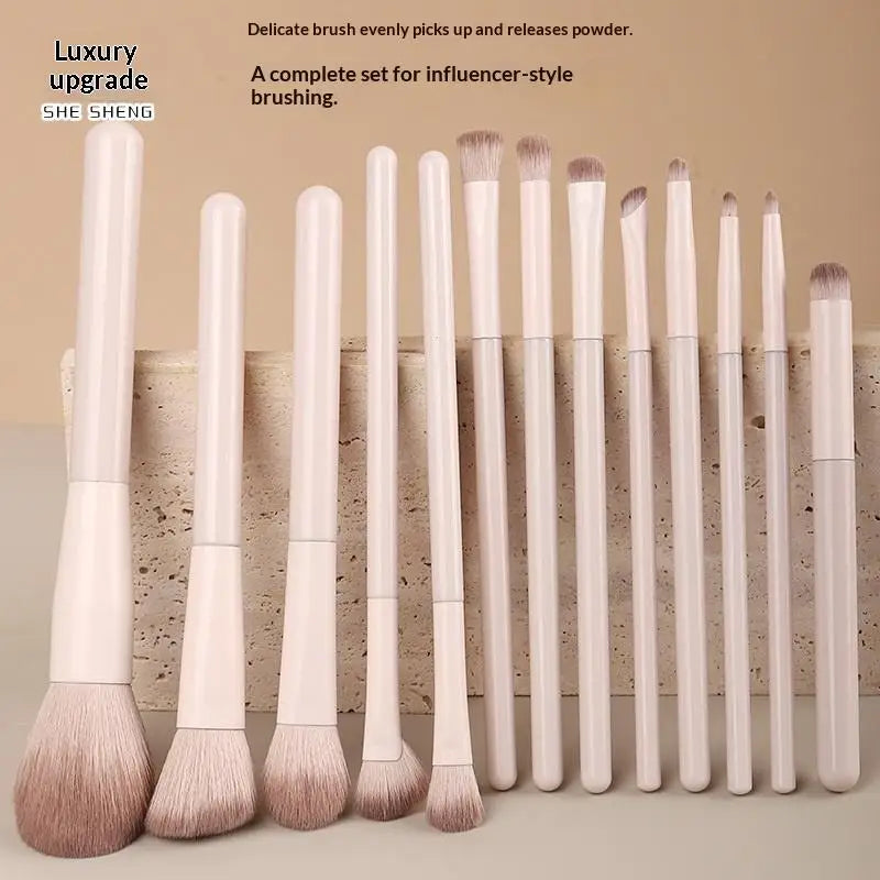 13-Pc Pink Makeup Brush Set with Pouch | Beginner Daily Use Makeup Brush Set QXL