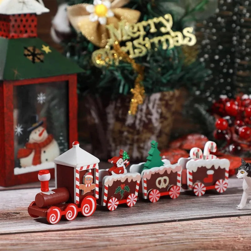 Painted Wooden Christmas Train Table Decoration Set Christmas Decoration QXL