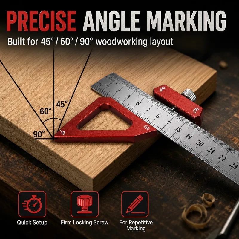 Aluminum Ruler Stop Block | 45/60/90° Woodworking Marking Clamp Woodworking Marking Tool QXL