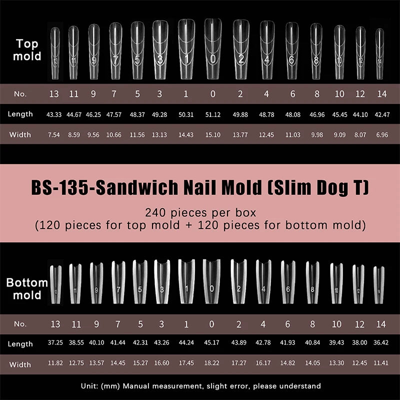 240-Pc Sandwich Dual Nail Forms | 15 Sizes Coffin & Almond Dual Nail Forms QXL Dog Ladder