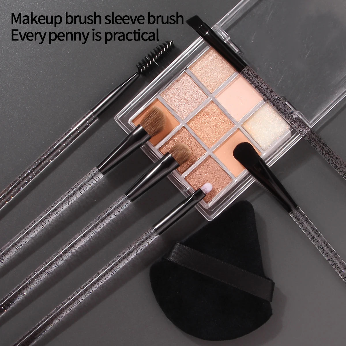 7-Piece Glitter Handle Eye Makeup Brush Set & Sponge Puff Eye Makeup Brush Set QXL