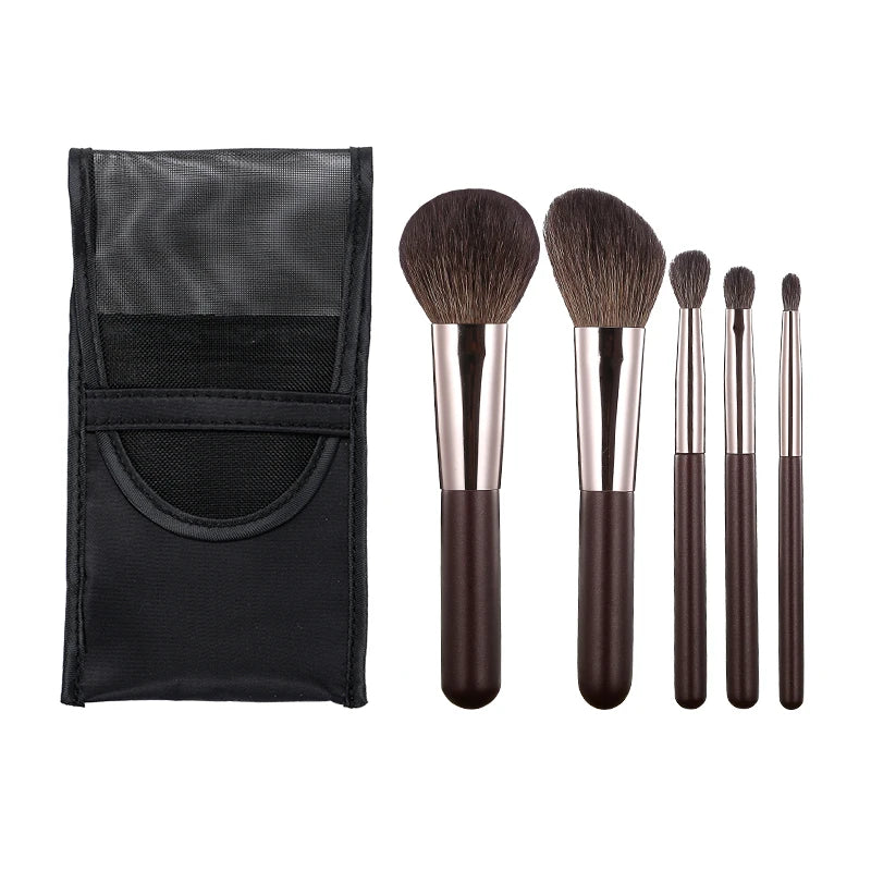 5-Piece Mini Natural Bristle Makeup Brush Set | Travel Travel Makeup Brush Set QXL
