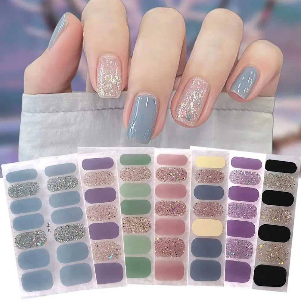 Foil Glitter Semi-Cured Gel Nail Wraps | 14-Tip Stickers Gel Nail Wraps QXL