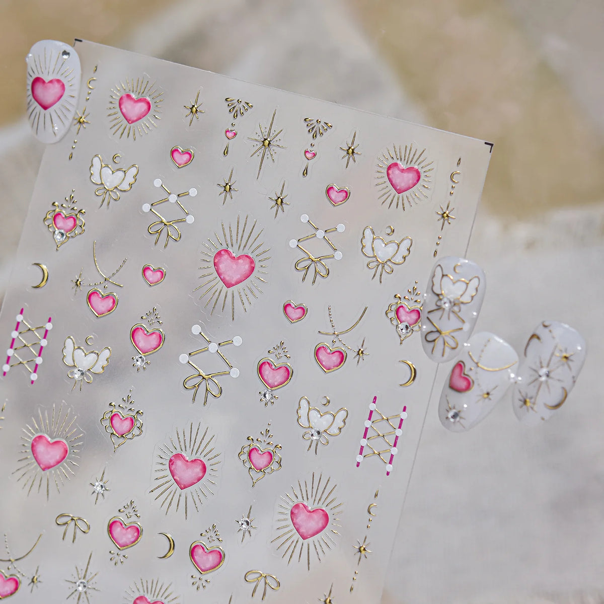 5D Nail Stickers – Pink Heart Angel Wing French Decals Nail Art Stickers QXL