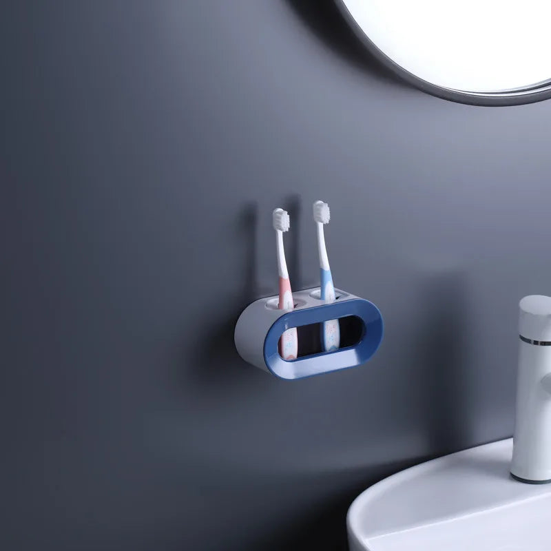 No-Drill Wall Mount Toothbrush Holder – Couple Set Toothbrush Wall Holder QXL Blue