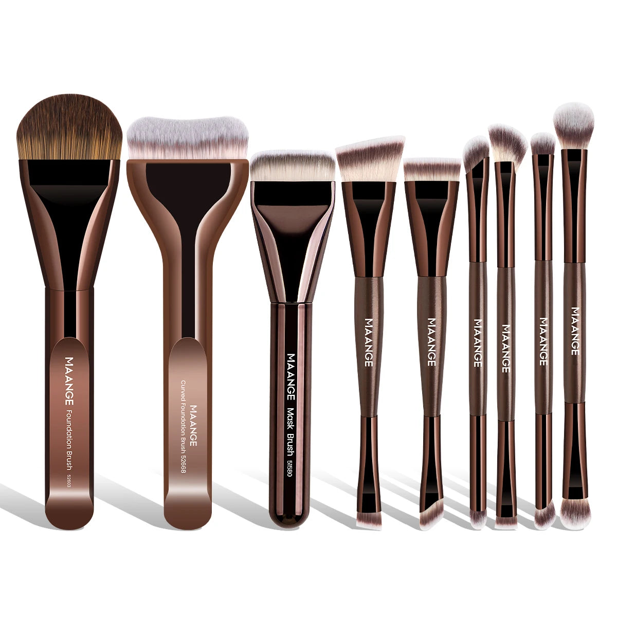 MAANGE 9-Piece Synthetic Makeup Brush Set | Beginner Kit Makeup Brush Set QXL Coffee Brown