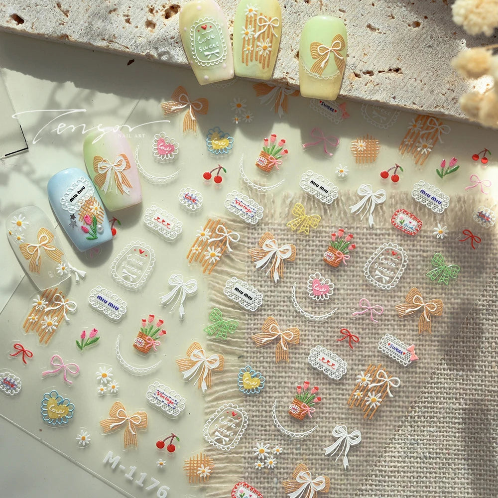 Kawaii 5D Floral Nail Art Stickers – Daisies, Tulips & Bows Nail Art Stickers QXL