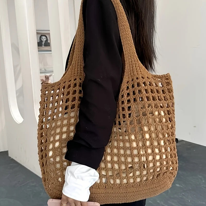 Large Woven Tote Bag | Hollow Shoulder Bag for Summer Travel Woven Tote Bag QXL