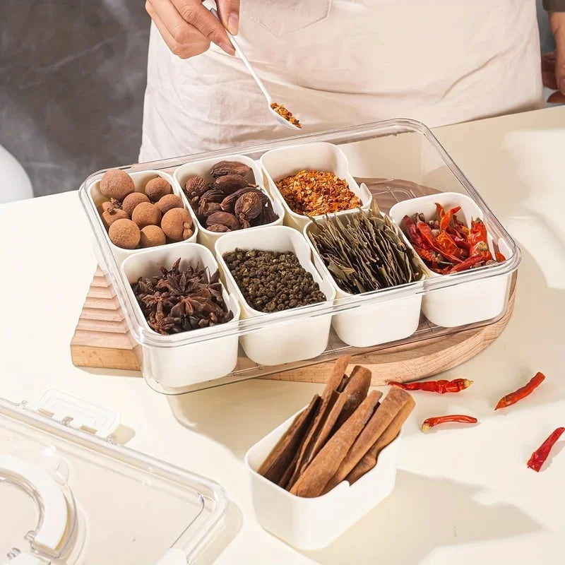 Divided Snack Tray with Lid & Handle | 8-Compartment Serving Tray Divided Serving Tray QXL