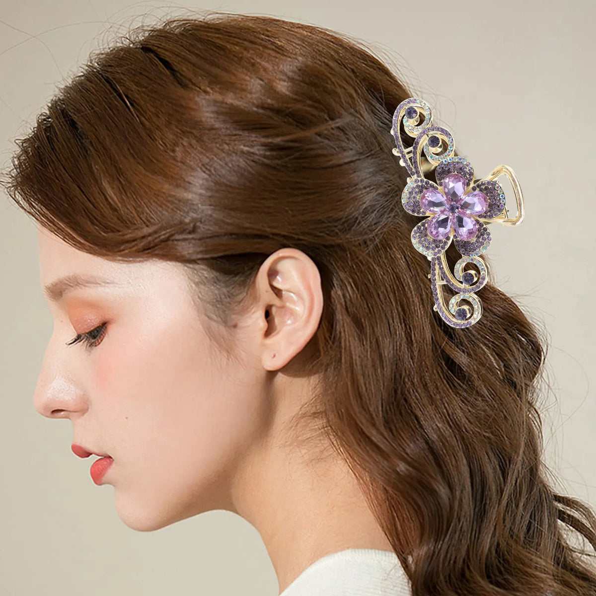 Large Rhinestone Flower Claw Clip | Alloy Hair Jaw Clip Rhinestone Hair Clip QXL