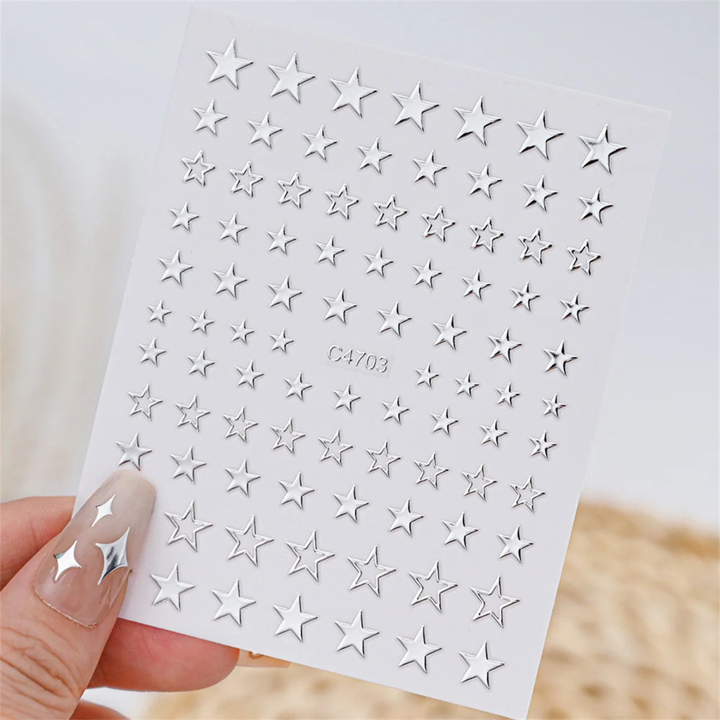 5-Pack 3D Silver Star Kawaii Nail Art Stickers & Decals Nail Art Stickers QXL