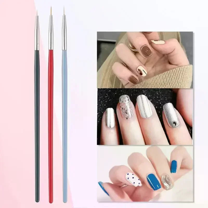 3-Piece Nail Art Liner Brush Set | Fine Detail UV Gel Nail Art Liner Brush QXL
