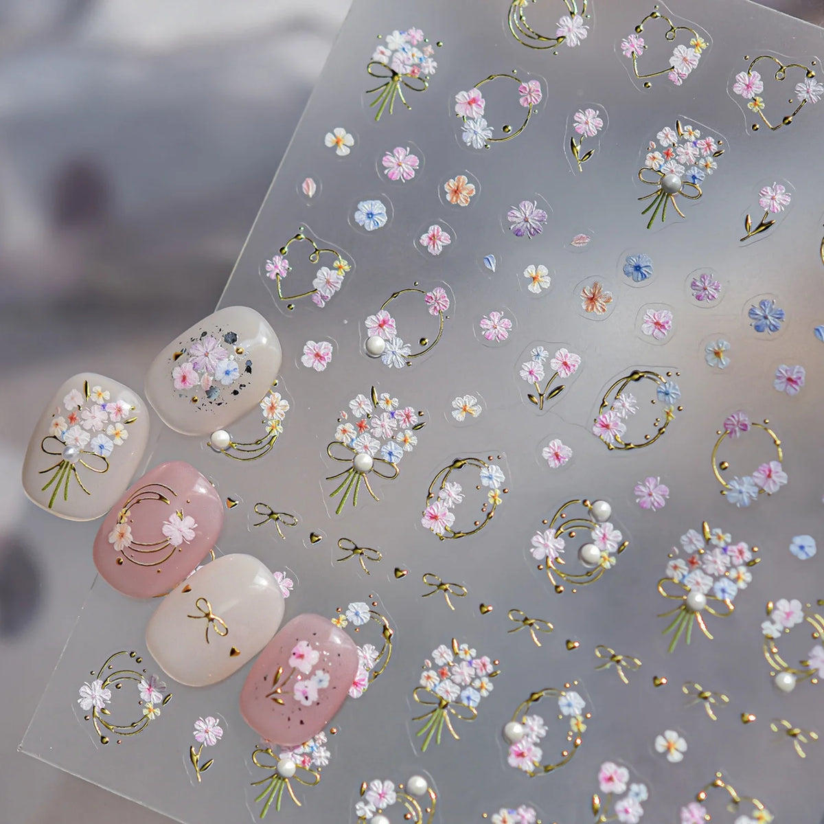 5D Gold Foil Floral Nail Stickers | French Bouquet Decals Nail Art Stickers QXL