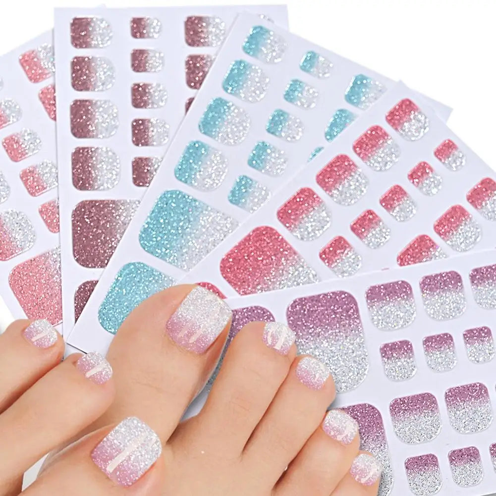 Gradient Glitter Toenail Polish Strips – 22 Full Cover Wraps Toenail Polish Strips QXL