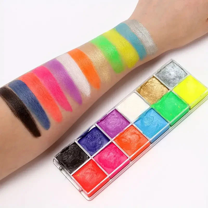 12-Color UV Glow Face & Body Paint Palette | Halloween Kit Face & Body Paint QXL