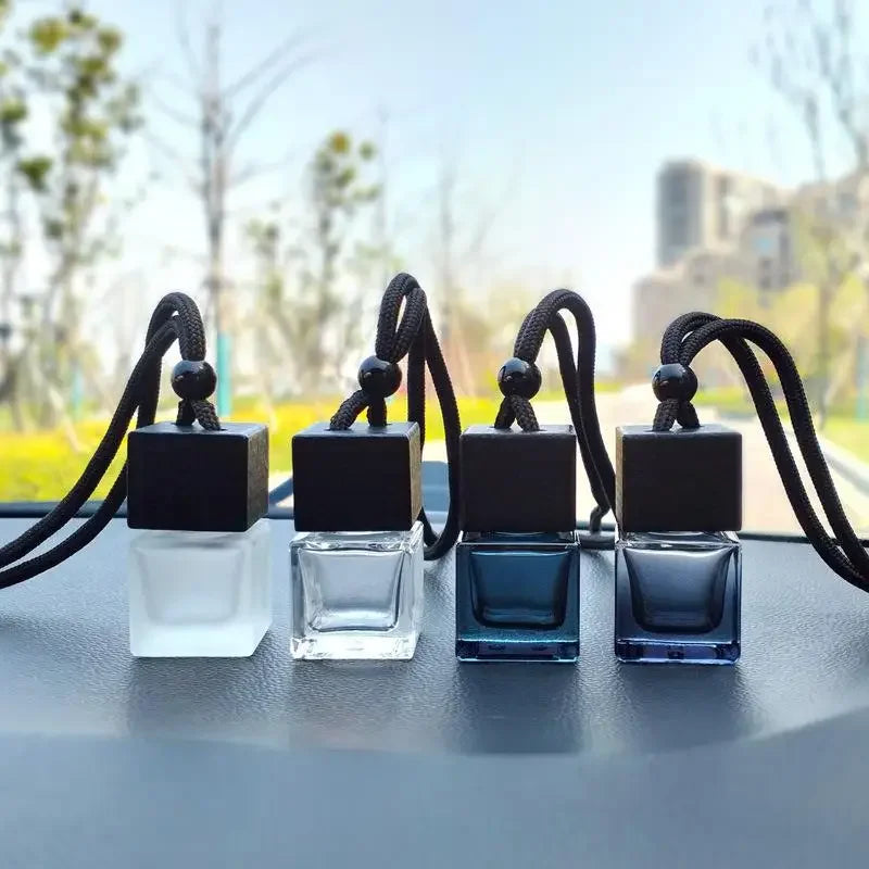 Square Glass Car Perfume Pendant | 8ml Refillable Diffuser Bottle Car Fragrance Pendant QXL