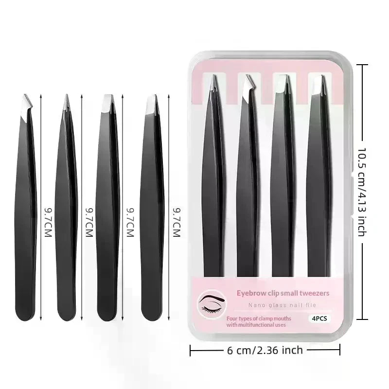 YOVIP 4-Piece Stainless Steel Precision Eyebrow Tweezers Set Eyebrow Tweezers Set QXL
