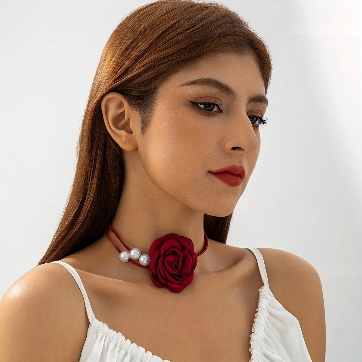 3D Rose Pendant Necklace | Vintage Burgundy Bead Design Pendant Necklace QXL
