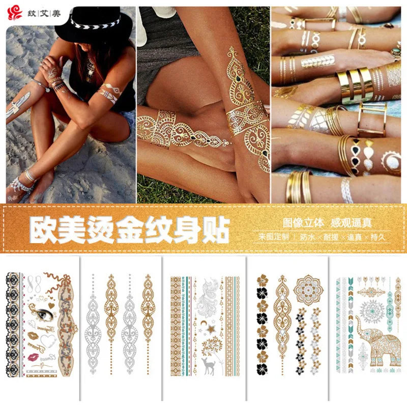 Waterproof Gold & Silver Metallic Temporary Tattoo Stickers Temporary Tattoo Sticker QXL