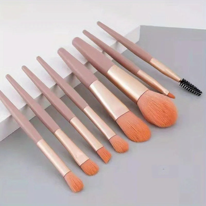 8-Pc Macaron Mini Travel Makeup Brush Set | Soft Bristles Travel Makeup Brush Set QXL