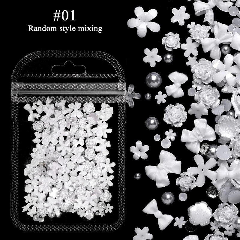 50-Pc Kawaii Nail Charms | Bowknot Heart Star Butterfly DIY