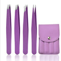 4-Piece Stainless Steel Tweezers Set | Eyebrow & Lash Kit Tweezers Set QXL PURPLE