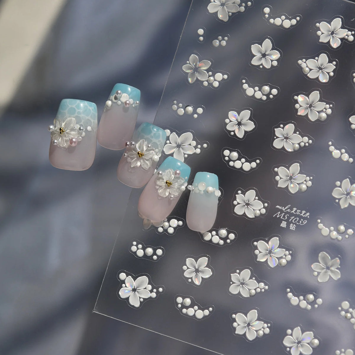 5D Pearlescent Floral Nail Stickers | Iridescent Self-Adhesive Nail Art Stickers QXL