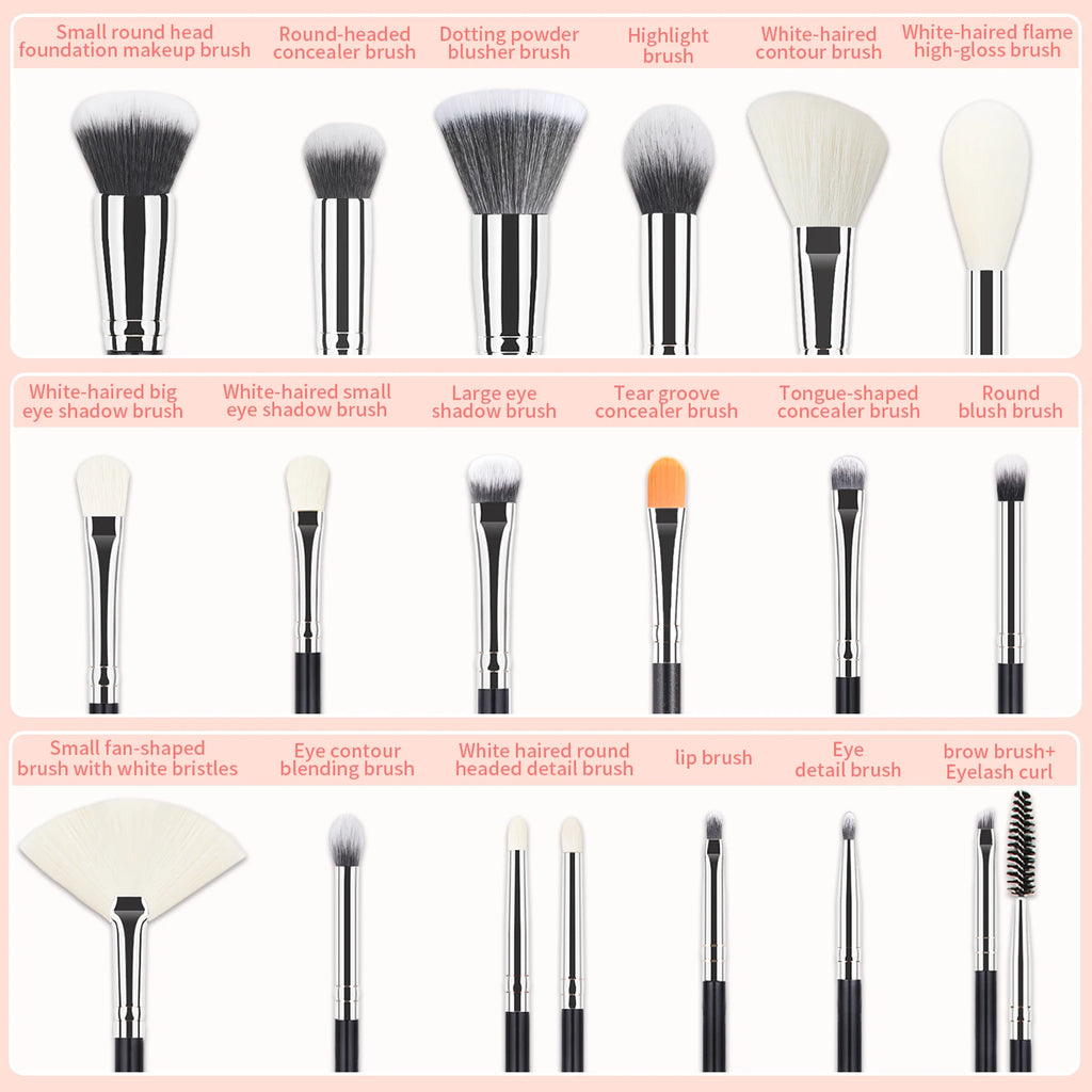 20-Pc Black Makeup Brush Set with Sponge & Croc Bag Makeup Brush Set QXL