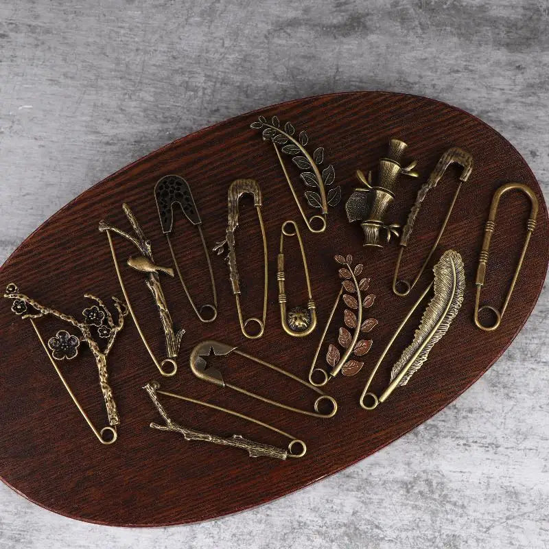 Vintage Bronze Twig Feather Large Brooch Pin | Sweater Scarf Fashion Brooch Pin QXL